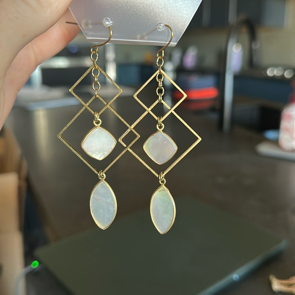 Gold square drop dangle earrings